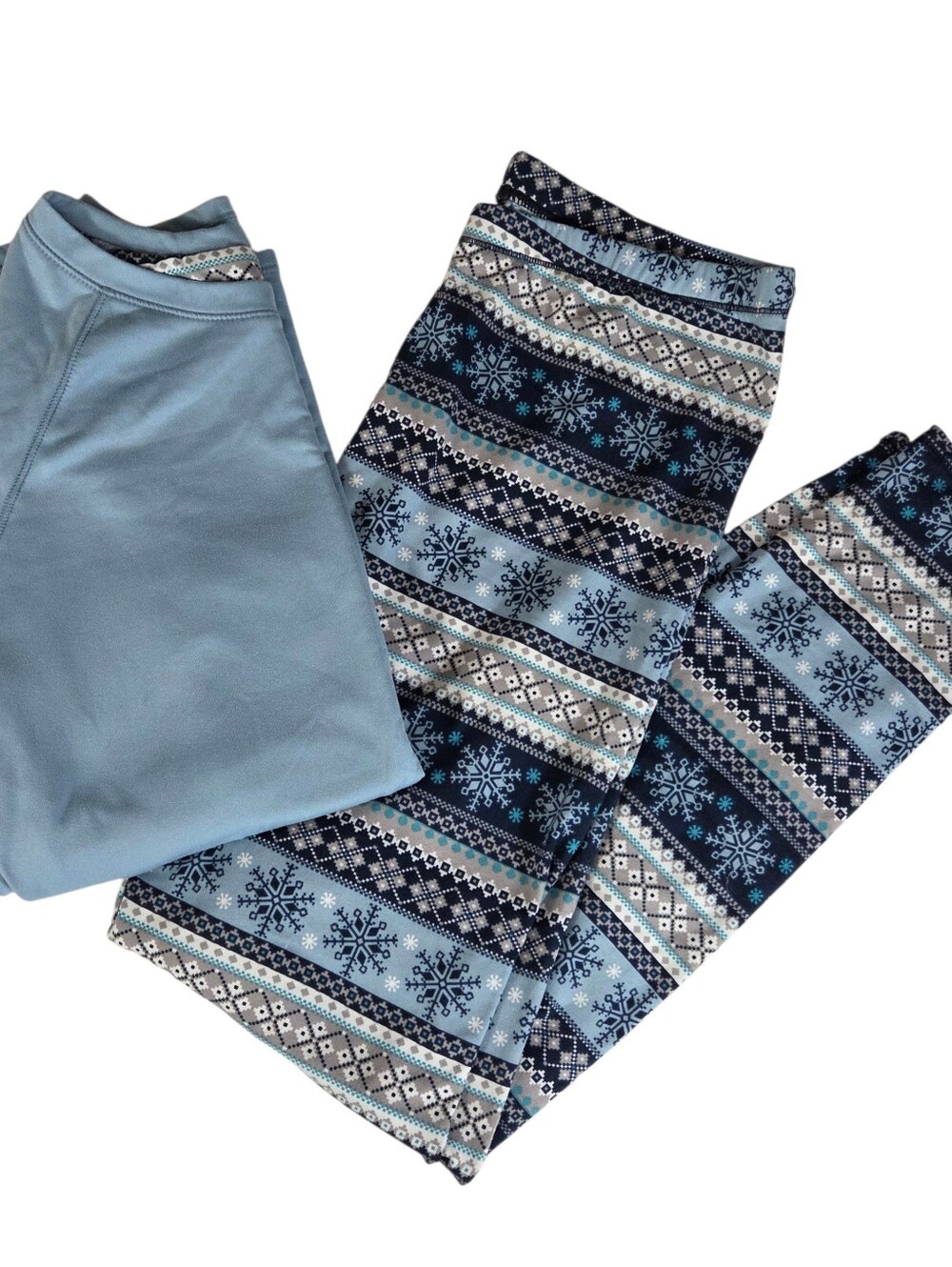Cuddl Duds Climate Right Set NEW Medium -Blue Fairisle -2 Pieces -Snowflakes